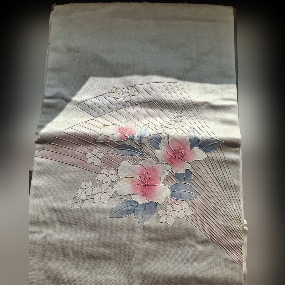 Floral Kimono Fabric with Pink and Blue Design
